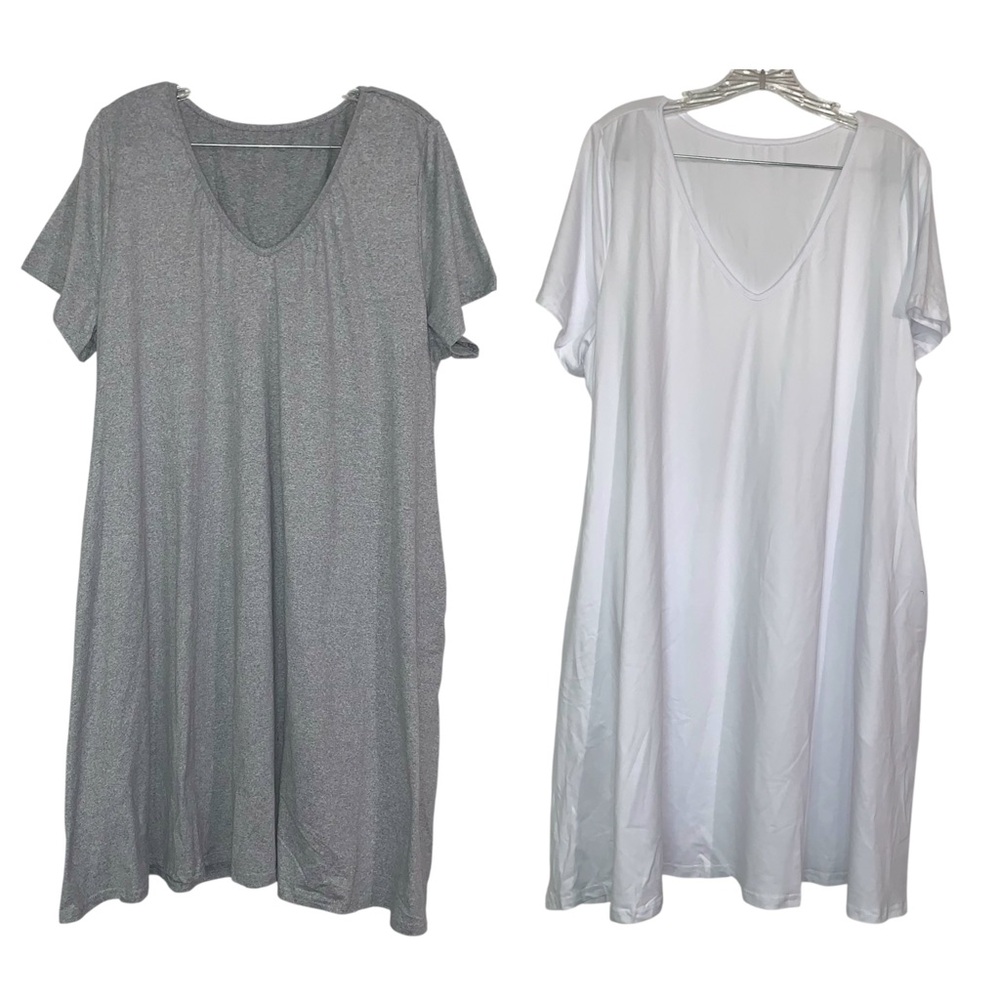2 Womens Pack Nightgown VNeck Sleepshirt Short Sleeve Pajama Dress with Pockets